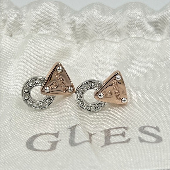 Guess Jewelry - Guess Logo Earrings Rose Gold/Silver Tone w/CZ Stud earrings and Dust Bag